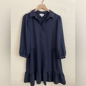 Tahari Navy Blue Button Down Dress